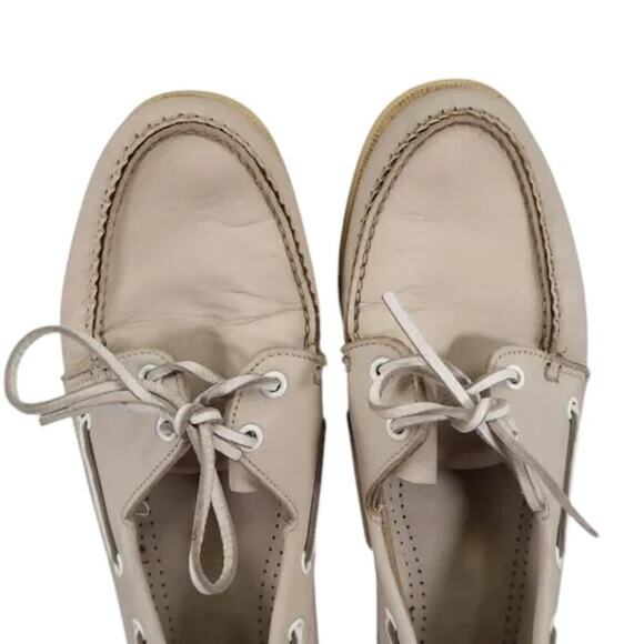 Norsport Shoes Men 8.5 Boat Moc 2 Eye Leather Vintage Nordstrom Beige USA Preppy